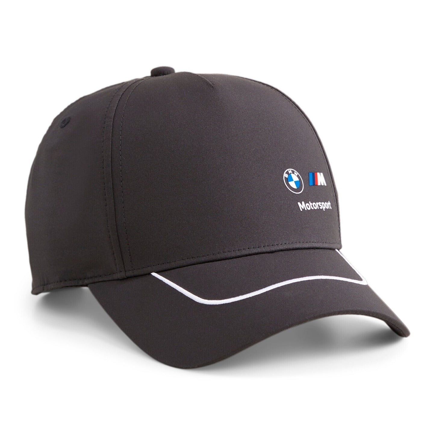 BMW M MOTORSPORT LOGO HAT - BLACK W/ WHITE STRIPE